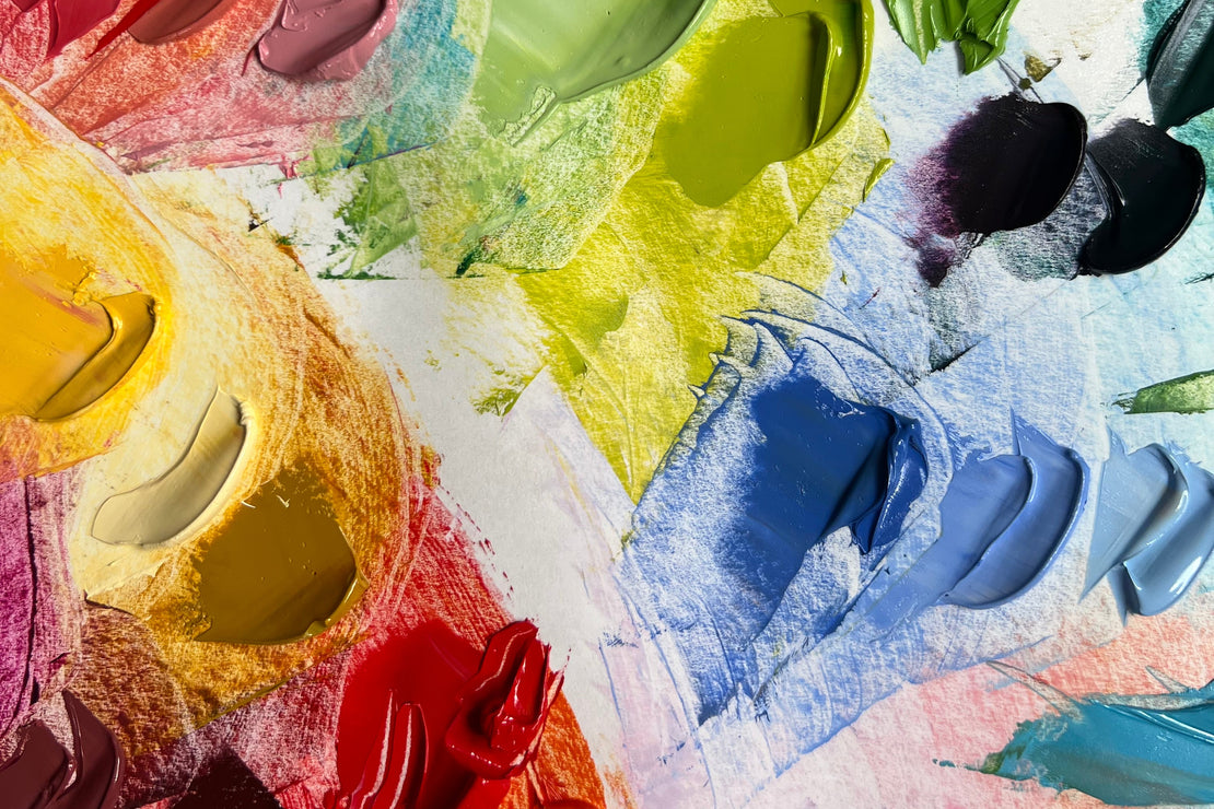 Colorful paint swatches arranged in a circular pattern